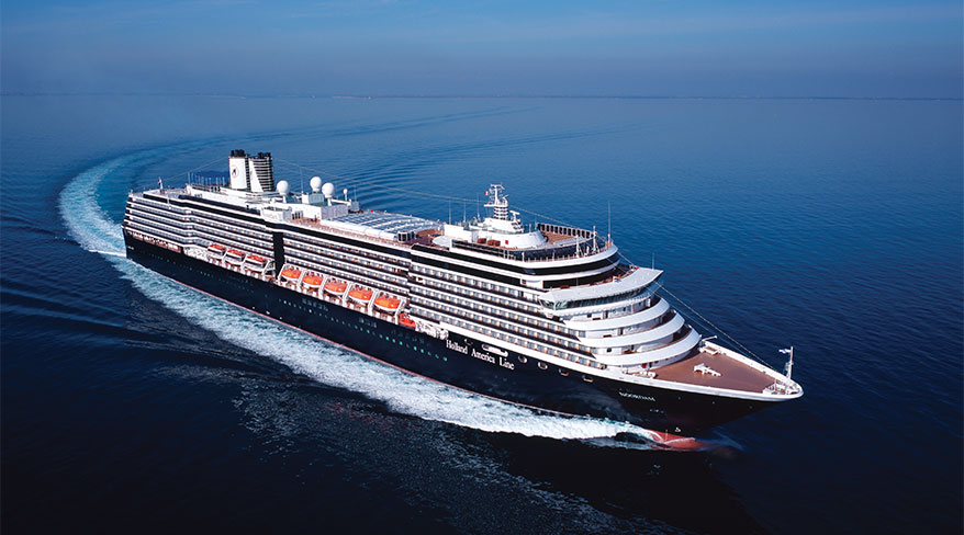 The MS Noordam cruise ship sails on the open blue water during a tour of Japan and South Korea.
